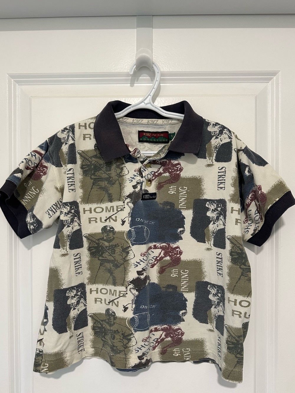 Vintage VTG 90s Kids Baseball Print Polo 100% Cotton Boys Size 6